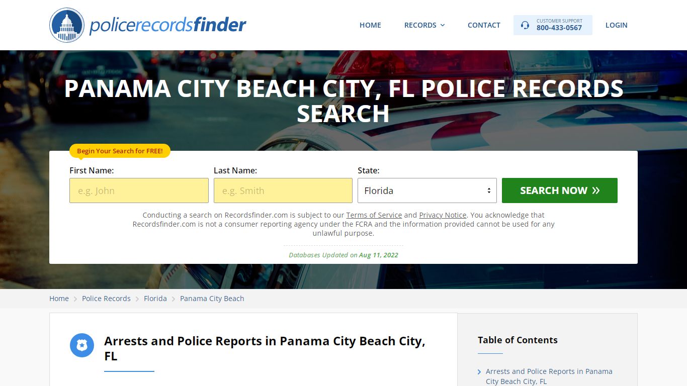 PANAMA CITY BEACH CITY, FL POLICE RECORDS SEARCH